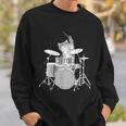 キュートで面白い猫のドラマー ドラムを弾くパンク ロックスター グラフィック スウェットシャツ 彼への贈り物