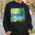 トロピカルビーチ 太陽 オーシャン ヤシの木 ゴッホスタイル アートデザイン スウェットシャツ 彼への贈り物