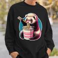 フェレットの飼い主かわいいカワイイアニメフェレットがラーメン丼シャツを食べる スウェットシャツ 彼への贈り物