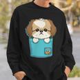 ポケット犬好きにはたまらないシーズー犬 スウェットシャツ 彼への贈り物
