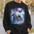 レインボーギャラクシー 宇宙に乗るサメに乗る猫 スウェットシャツ 彼への贈り物