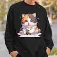 原宿竹下通りの可愛い子猫 アニメ好き オタクを癒すタピオカ茶 スウェットシャツ 彼への贈り物