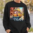 路面電車 Tram かわいい乗り物 おもちゃの乗り物 漫画風電車 鉄道ファン 鉄道旅行 鉄道模型ファン 鉄道風景 スウェットシャツ 彼への贈り物
