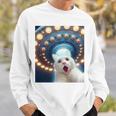 Ufo エイリアンフライングソーサー付き面白い白猫愛好家セルフィー 長袖tシャツ スウェットシャツ 彼への贈り物