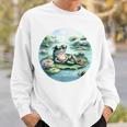 「池でリラックス」 – スイレンの上にサングラスをかけたカエル スウェットシャツ 彼への贈り物
