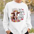 かわいい牛 ただの牛を愛する少女 長袖tシャツ スウェットシャツ 彼への贈り物
