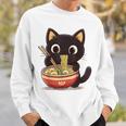 ヌードルキャット黒猫ラーメンデザイン スウェットシャツ 彼への贈り物
