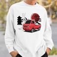 レトロな赤いミニトラックと日本の夕日。 長袖tシャツ スウェットシャツ 彼への贈り物