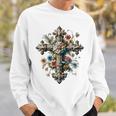 十字架 スピリチュアル キリスト 花 イエス 信仰 十字架 十字架 長袖tシャツ スウェットシャツ 彼への贈り物
