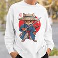 日本の侍 猫戦士 浮世侍 バックプリント スウェットシャツ 彼への贈り物