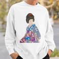 青い着物を着た美しい芸者 日本画 鳥居 言人 帯 美人画 新版画 日本画 長袖tシャツ スウェットシャツ 彼への贈り物