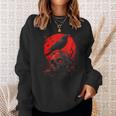 Black Gothic Raven Skull Red Moon Graphic Black Crow Sweatshirt Gifts for Her
