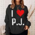 I Love Pj PJ ハート アンティーク調 長袖tシャツ スウェットシャツ 彼女への贈り物