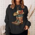 Retro Western Cowboy Boots Cowgirl American Flag 4Th Of July Sweatshirt Gifts for Her