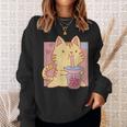 トラ猫とボバ茶のかわいいかわいい猫のグラフィック スウェットシャツ 彼女への贈り物