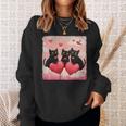 ハートのある黒猫 バレンタインデー アートペインティング スウェットシャツ 彼女への贈り物