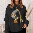 パールイヤリング付き猫 フェルメール スウェットシャツ 彼女への贈り物