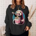 フェレットの飼い主かわいいカワイイアニメフェレットがラーメン丼シャツを食べる スウェットシャツ 彼女への贈り物