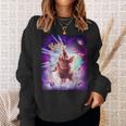 レーザーアイズスペースキャットライディングナマケモノ、ラマ-レインボー スウェットシャツ 彼女への贈り物
