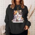 原宿竹下通りの可愛い子猫 アニメ好き オタクを癒すタピオカ茶 スウェットシャツ 彼女への贈り物