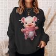 帽子とスカーフを着た豚のクリスマスプレゼント スウェットシャツ 彼女への贈り物