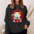 日本のカワイイ アニメ 猫 麺丼 猫 ラーメンを食べる スウェットシャツ 彼女への贈り物