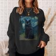 星月夜 ヴィンセント・ヴァン・ゴッホ 黒猫 レトロ絵画 猫 長袖tシャツ スウェットシャツ 彼女への贈り物