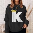 英文字 K 大文字 アルファベット モノグラム イニシャル キング クイーン クラウン スウェットシャツ 彼女への贈り物