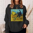 面白いゴッホのひまわり、猫のミーム、黒猫のアート。 スウェットシャツ 彼女への贈り物
