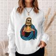 Jesus Holding A Pizza 長袖tシャツ スウェットシャツ 彼女への贈り物