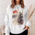 サムライ 猫戦士 浮世 墨絵 猫 サムライ 長袖tシャツ スウェットシャツ 彼女への贈り物