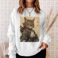 ヴィンテージ 日本の風景 侍 猫 漢字 Art Back スウェットシャツ 彼女への贈り物
