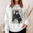 日本美術 猫 忍者 浮世絵 アニメ風 侍猫 長袖tシャツ スウェットシャツ 彼女への贈り物