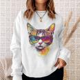 猫 動物 抽象 モチーフ サングラス イラスト アート ネコ スウェットシャツ 彼女への贈り物