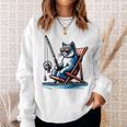 面白い釣り猫ロッドとリール Lets Go 釣り 猫釣り 長袖tシャツ スウェットシャツ 彼女への贈り物