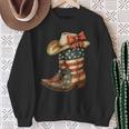 Retro Western Cowboy Boots Cowgirl American Flag 4Th Of July Sweatshirt Gifts for Old Women