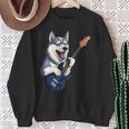 エレキギターを弾く面白いシベリアンハスキー犬ミュージシャン スウェットシャツ 年配の女性への贈り物