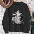 キュートで面白い猫のドラマー ドラムを弾くパンク ロックスター グラフィック スウェットシャツ 年配の女性への贈り物