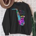 サクソフォン プレーヤー ジャズ 音符 サクソフォン カラフル サックス スウェットシャツ 年配の女性への贈り物