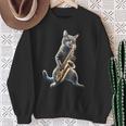 サックスを演奏する面白い猫 ジャズ サックス ミュージシャン サクソフォニスト スウェットシャツ 年配の女性への贈り物