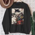 サムライ 猫戦士 浮世 墨絵 猫 サムライ スウェットシャツ 年配の女性への贈り物