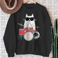 ネコとドラム 猫とサングラス ネコ好き 猫飼い 愛猫家 ドラム ドラムセット バンド ジャズ音楽 ねこ ネコ 猫 スウェットシャツ 年配の女性への贈り物