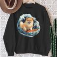 ポメラニアン 面白いtシャツ 犬 イヌ サーフィン 夏 かわいい メンズ 子供 おもしろ 服 グッズ ネタ スウェットシャツ 年配の女性への贈り物