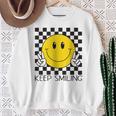 Keepmiling キュート 黄色 幸せ 平和 笑顔 ポジティブ スウェットシャツ 年配の女性への贈り物