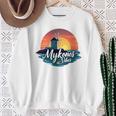 Mykonosibes ヴィンテージ 夕日 ギリシャの島 ギリシャ お土産 長袖tシャツ スウェットシャツ 年配の女性への贈り物