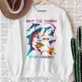 Stop Finning ジンベエザメ シュモクザメサメの種類タイダイ 長袖tシャツ スウェットシャツ 年配の女性への贈り物