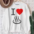 【バックプリント・背中側】アイラブ・温泉 マーク お風呂 銭湯 記号 お土産 旅行 ハート スタッフ 面白い スウェットシャツ 年配の女性への贈り物