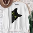 【覗くネコ】黒猫 にゃんこ 猫好き 猫 可愛い ネコ 子猫 ネコ好き 面白い 変な 遊び心 ネタ ウケ狙い おもしろ スウェットシャツ 年配の女性への贈り物
