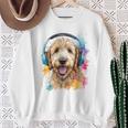 ゴールデンドゥードル、ヘッドフォン、犬、動物プリント スウェットシャツ 年配の女性への贈り物