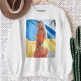 セクシーガールグラフィックtシャツ 「モダンピンナップガール&ウクライナ国旗2」 長袖tシャツ スウェットシャツ 年配の女性への贈り物